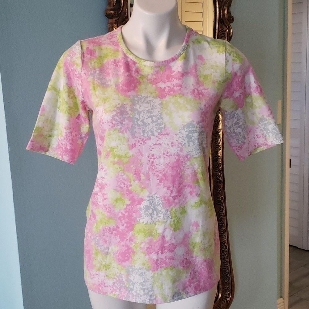 DENIM&CO PINK SPRING FLORAL PRINT TOP